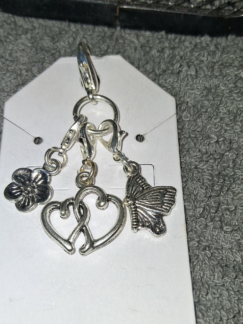 Silver Heart, Butterfly & Flower Dangle KeyCharm
